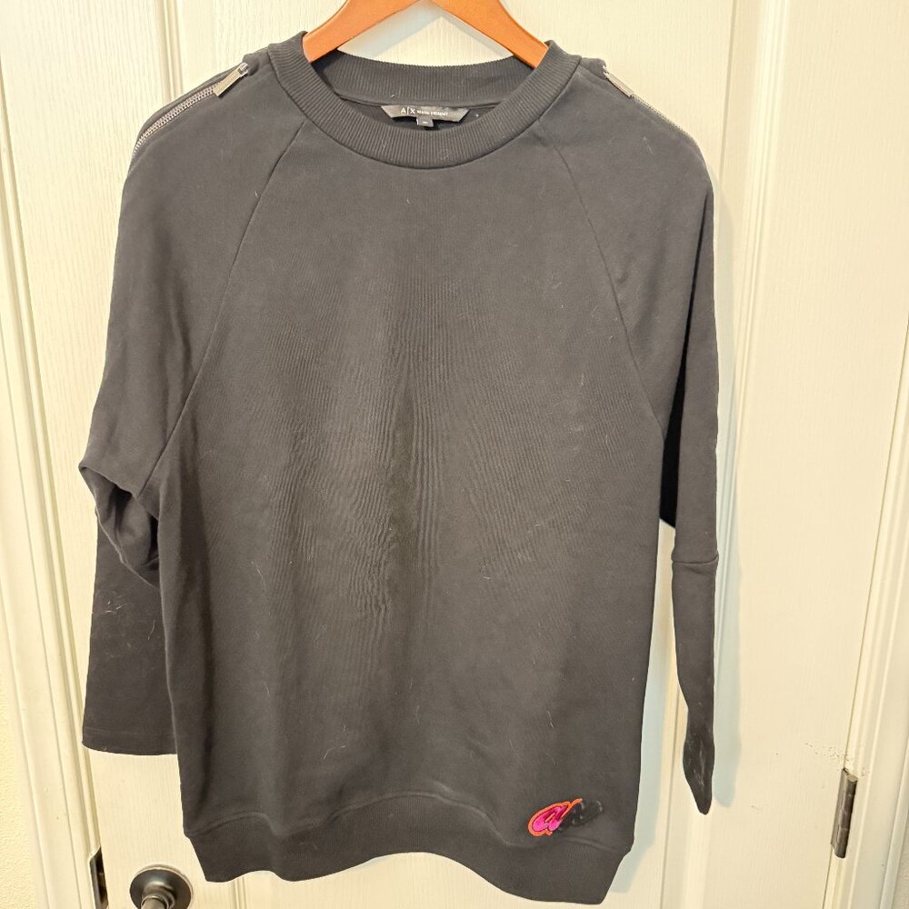 NWOT $179 Authentic A/X ARMANI EXCHANGE Made in PORTGAL Women Black Sweater Sz.?